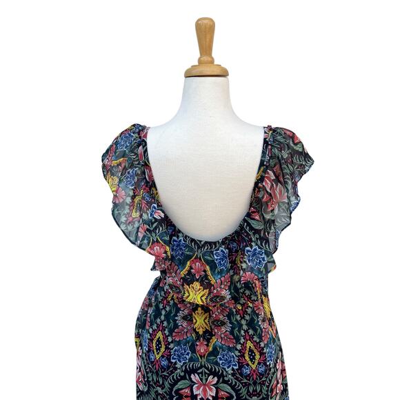 Rebecca Minkoff Midi Dress Med NWT Floral Chiffon True Wrap Ruffled Boho Coastal - Picture 9 of 16